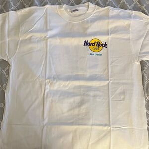 Hard Rock Cafe White Tee with Blue and Yellow Logo